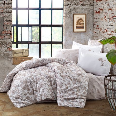 Lenjerie pat premium Lux Satin 100% Bumbac, 4 piese king size, cearsaf 240x260 cm, pilota 200x220 cm, 2 fete perne 50x70 cm, Bej Elegant, Olova V2