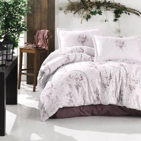 Lenjerie pat dublu Bumbac 100% Ranforce 4 piese extra large, cearsaf pat 240x260 cm, pilota 200x220 cm, 2 fete perne 50x70 cm, Mov ESTE V2