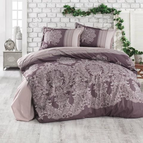 Lenjerie pat dublu Bumbac 100% Ranforce 4 piese extra large, cearsaf pat 240x260 cm, pilota 200x220 cm, 2 fete perne 50x70 cm, Maro OSLO V2
