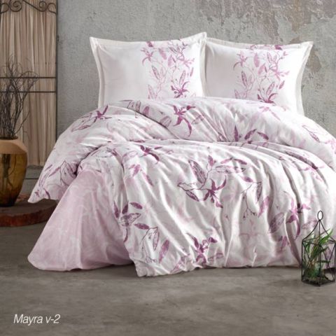 Lenjerie pat dublu Bumbac 100% Ranforce 4 piese extra large, cearsaf pat 240x260 cm, pilota 200x220 cm, 2 fete perne 50x70 cm, Roz MAYRA V2