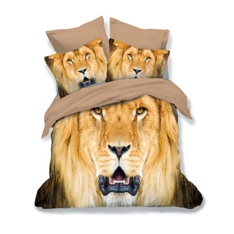 Lenjerie de pat dublu bumbac Finet 3D 6 piese 220 x 240 cm, Leu, Bej, Pucioasa FN3D74