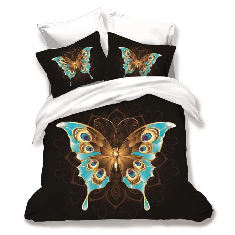 Lenjerie de pat dublu bumbac Finet 3D 6 piese 220 x 240 cm, Fluturas, Alb Negru, Pucioasa FN3D42