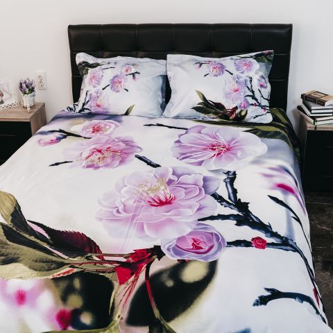 Lenjerie pat dublu Bumbac 100% Ranforce 4 piese extra large, cearsaf pat 240x260 cm, pilota 200x220 cm, 2 fete perne 50x70 cm, Alb / Roz RNF_10