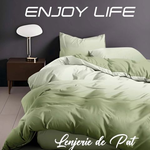 Lenjerie pat Finet Enjoy Life 4 piese, cearșaf pat 240x260 cm, pilotă 200x230 cm, 2 fețe perne 50x70 cm, Verde