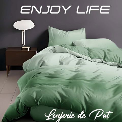 Lenjerie pat Finet Enjoy Life 4 piese, cearșaf pat 240x260 cm, pilotă 200x230 cm, 2 fețe perne 50x70 cm, Verde Mentă