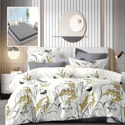 Pachet economic lenjerie pat dublu Finet 6 piese cu husa la saltea + 2 perne matlasate 50x70 cm + pilota 200x215 cm primavara toamna MADISON