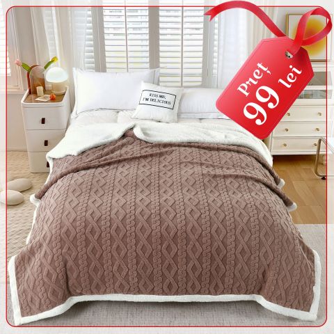 Patura cu blanita model tip Tricot, pentru pat dublu 200 x 230 cm, Bej
