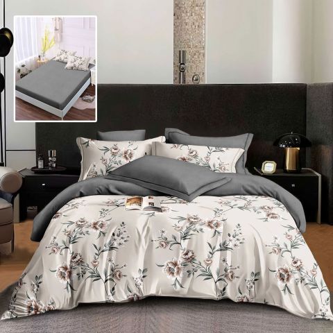 Lenjerie pat dublu Finet Bumbac 6 piese cu husa saltea 160x200 sau 180x200 cm, pilota 200x230 cm, 2 fete perna 50x70 si 70x70 cm, Gri, Pucioasa MIA