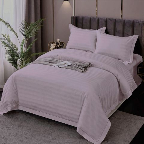 Lenjerie pat dublu XXL Damasc Policoton, cearsaf pat 230x260 cm, pilota 200x230 cm, 2 fete perne 50x70 cm, Mov Pudra