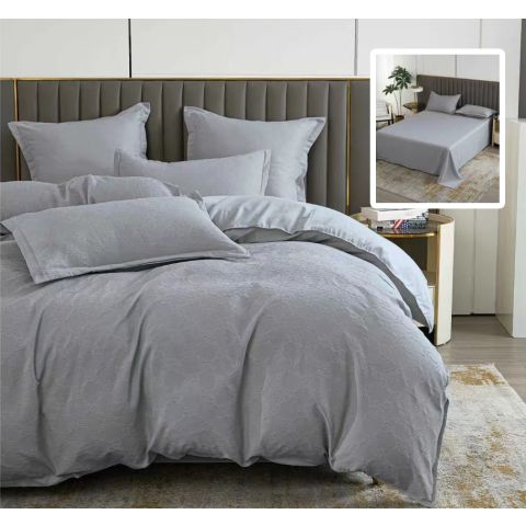 Lenjerie de pat dublu Finet Natur UNI Baroque 6 piese cearsaf pat 230x250 cm, pilota 200x230 cm, 2 fete perna 50x70 si 70x70 cm, Gri, Pucioasa