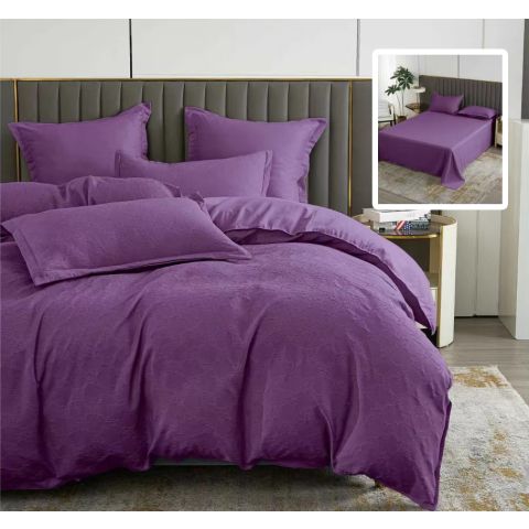 Lenjerie de pat dublu Finet Natur UNI Baroque 6 piese cearsaf pat 230x250 cm, pilota 200x230 cm, 2 fete perna 50x70 si 70x70 cm, Mov, Pucioasa