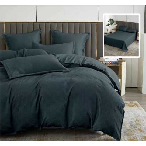 Lenjerie de pat dublu Finet Natur UNI Baroque 6 piese cearsaf pat 230x250 cm, pilota 200x230 cm, 2 fete perna 50x70 si 70x70 cm, Negru, Pucioasa