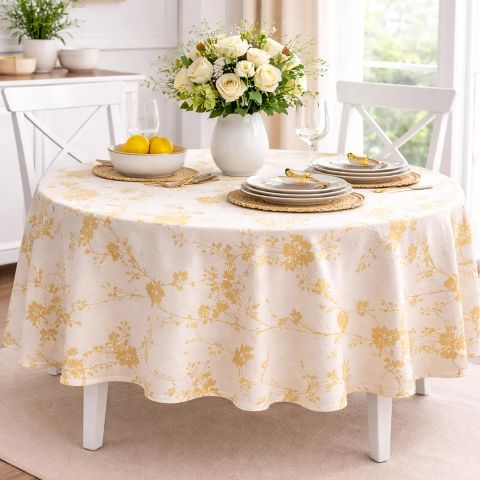 Față de masă rotundă 140 cm antimurdărire, Moderna Alb/Galben Ralex Pucioasa