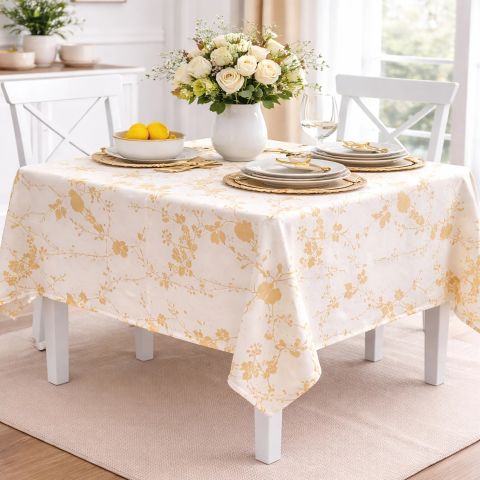 Fata de masa antimurdarire 160x320 cm, Moderna Alb/Galben Ralex Pucioasa