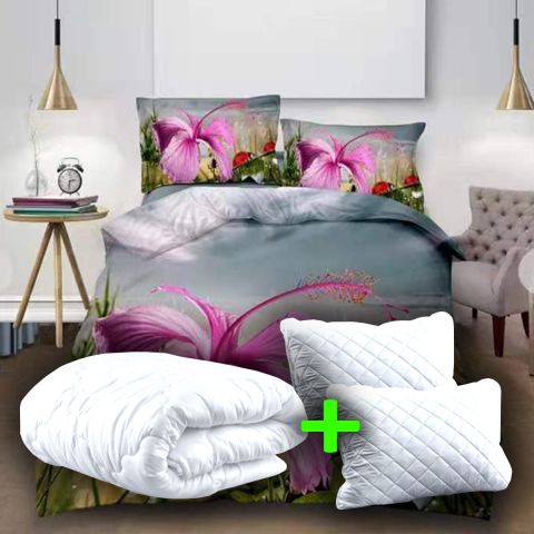 Pachet promo lenjerie pat dublu digital print 3D + 2 perne + pilotă (P3D22)