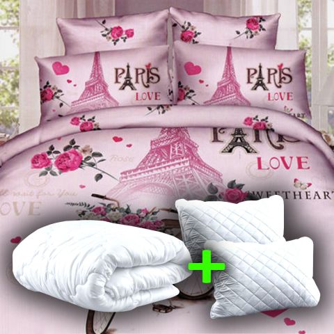 Pachet promo lenjerie pat dublu digital print 3D + 2 perne + pilotă (P3D27)