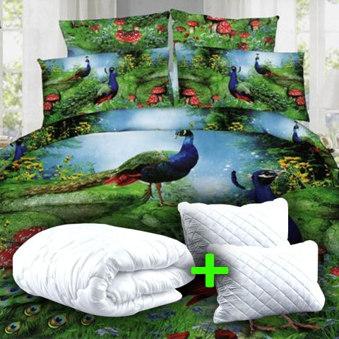 Pachet promo lenjerie pat dublu digital print 3D + 2 perne + pilotă (P3D28)