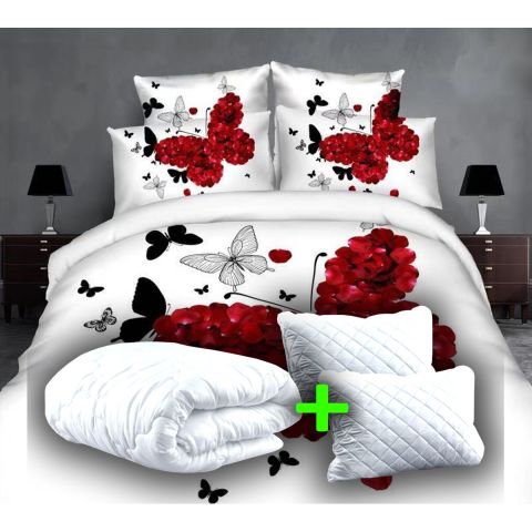 Pachet promo lenjerie pat dublu digital print 3D + 2 perne + pilotă (P3D3)