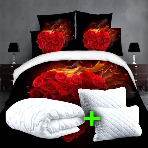 Pachet promo lenjerie pat dublu digital print 3D + 2 perne + pilotă (P3D5)