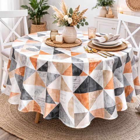 Față de masă rotundă 160 cm antimurdărire, Eleganta Portocaliu/Gri Ralex Pucioasa