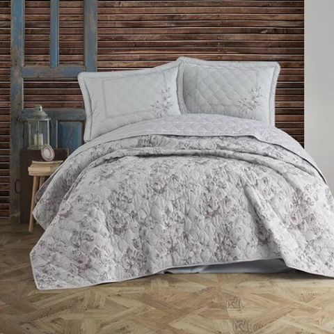 Cuvertura matlasata pat dublu, 240x260 cm si 2 Fete perne 50x70 cm, Clasy Gri PORTO V2