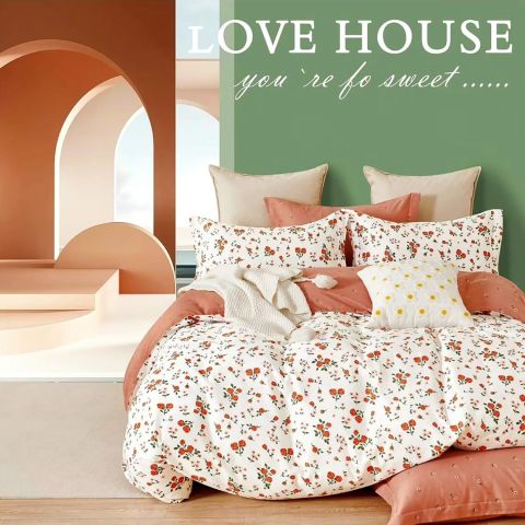 Lenjerie pat dublu 6 piese Percale Bumbac 100%, 6 piese, cu husa saltea 160x200 sau 180x200 cm, pilota 200x230 cm, 2 fete perna 50x70 cm si 70x70 cm, Trandafiri Alb / Rosu, Pucioasa