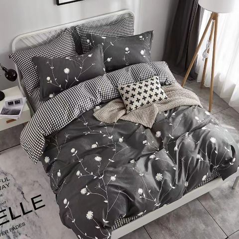 Lenjerie pat dublu extra large Percalle imprimat Bumbac 100%, 6 piese, cearsaf pat 240x260 cm, pilota 200x230 cm, 2 fete perna 50x70 cm si 70x70 cm, Moderna Alb / Negru, Pucioasa