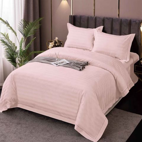 Lenjerie pat dublu XXL Damasc Policoton, cearsaf pat 230x260 cm, pilota 200x230 cm, 2 fete perne 50x70 cm, Roz Pudra 