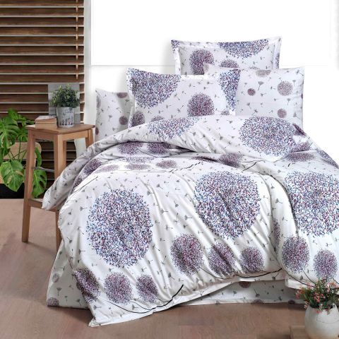 Lenjerie pat Ranforce Cotton Pro Bumbac 100%, 1 persoana, 3 piese Moderna Alb/Mov RCP2