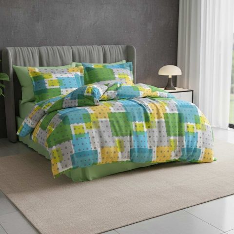 Lenjerie pat Ranforce Cotton Pro Bumbac 100%, 1 persoana, 3 piese Moderna Verde RCP41