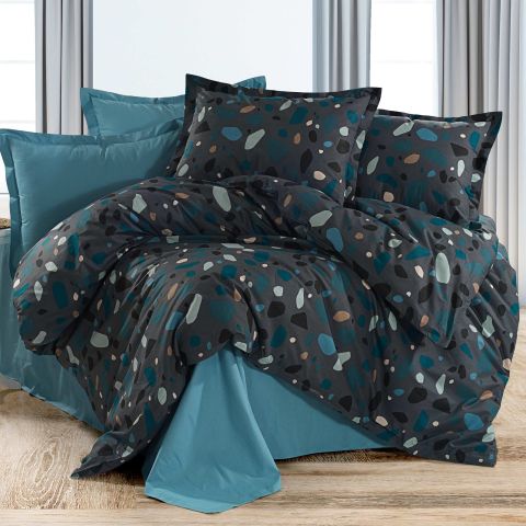 Lenjerie pat Ranforce Cotton Pro Bumbac 100%, 1 persoana, 3 piese Eleganta Turcoaz/Negru RCP43