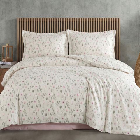 Lenjerie pat Ranforce Cotton Pro Bumbac 100%, King Size, 4 piese Moderna Crem/Roz RCP58