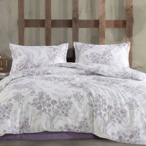 Lenjerie pat Ranforce Cotton Pro Bumbac 100%, King Size, 4 piese Buchet floral Mov RCP59