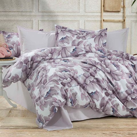 Lenjerie pat Ranforce Cotton Pro Bumbac 100%, King Size cu husa, 4 piese Imprimeu floral Roz RCP7