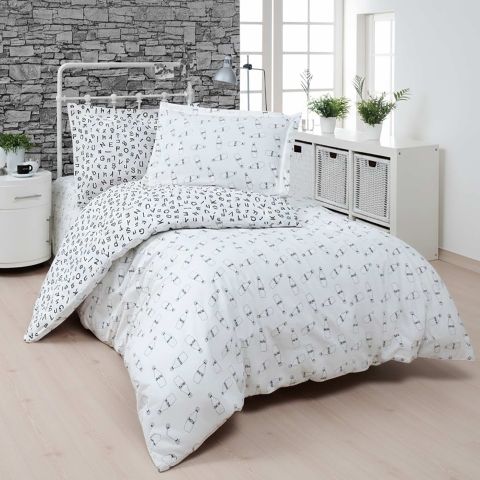 Lenjerie pat Ranforce Cotton Pro Bumbac 100%, King Size, 4 piese Moderna Alb/Negru RCP19