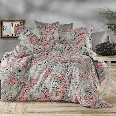 Lenjerie de pat dublu Bumbac Ranforce 4 piese cearsaf pat 240 x 260 cm, pilota 200x230 cm, 2 fete perne 50x70 cm, Negru / Gri, Pucioasa