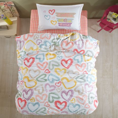 Lenjerie pat 1 persoana Bumbac 100% Ranforce 3 piese cearsaf pat 180x240 cm, pilota 160x220 cm, 1 fata perna 50x70 cm, Clasy, Selfie