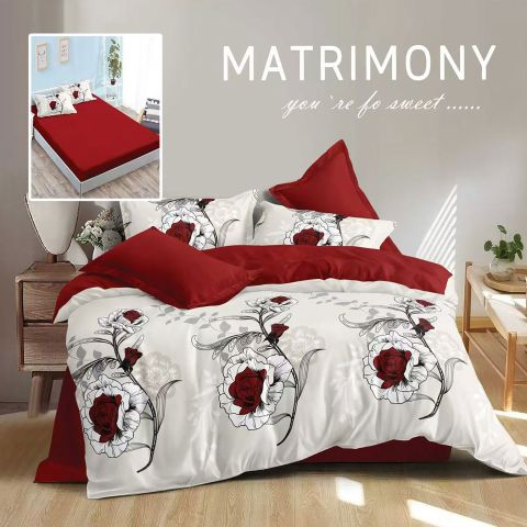 Lenjerie pat dublu Finet Bumbac 6 piese cu husa saltea 160x200 sau 180x200 cm, pilota 200x230 cm, 2 fete perna 50x70 si 70x70 cm, Crem / Rosu, Pucioasa SERENITY H