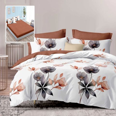 Pachet economic lenjerie pat dublu Finet 6 piese cu husa la saltea + 2 perne matlasate 50x70 cm + pilota 200x215 cm primavara toamna SOPHIA