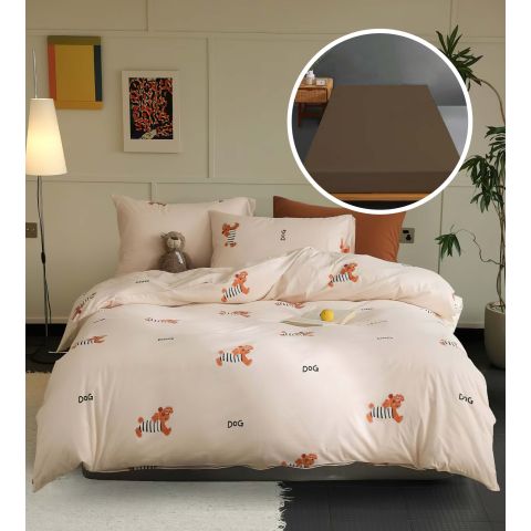 Lenjerie pat Tricot Bumbac 100% cu husă pentru saltea de 160/180cm x 200cm, pilotă 200x230 cm, 2 fețe perne 50x70 cm, Portocaliu, Pucioasa, Răsfăț Natural