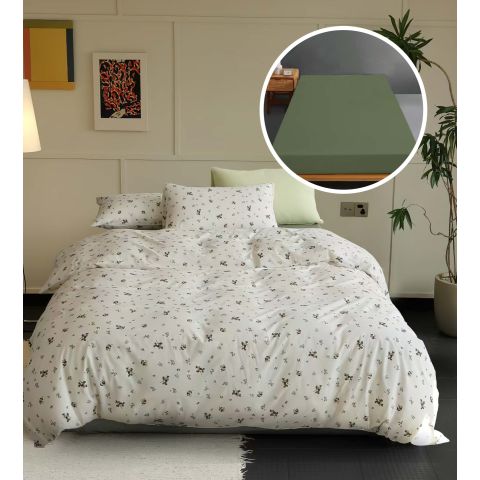 Lenjerie pat Tricot Bumbac 100% cu husă pentru saltea de 160/180cm x 200cm, pilotă 200x230 cm, 2 fețe perne 50x70 cm, Crem, Pucioasa, Răsfăț Natural