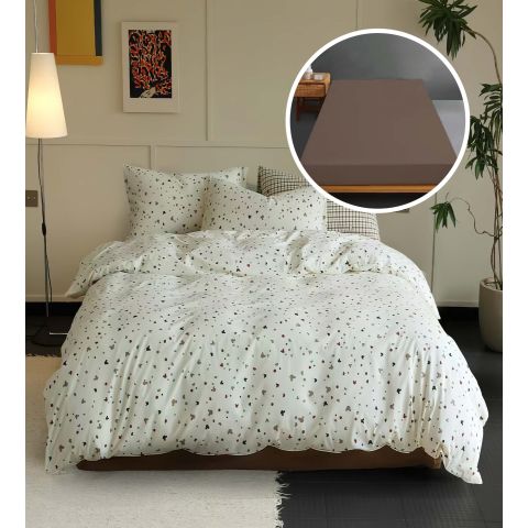 Lenjerie pat Tricot Bumbac 100% cu husă pentru saltea de 160/180cm x 200cm, pilotă 200x230 cm, 2 fețe perne 50x70 cm, Crem Deschis, Pucioasa, Răsfăț Natural