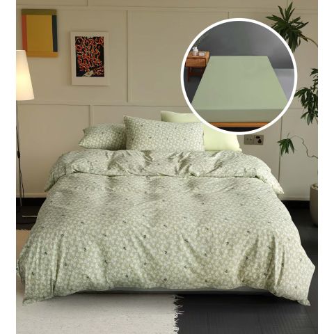 Lenjerie pat Tricot Bumbac 100% cu husă pentru saltea de 160/180cm x 200cm, pilotă 200x230 cm, 2 fețe perne 50x70 cm, Verde Lime, Pucioasa, Răsfăț Natural