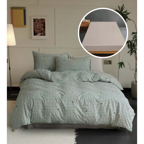 Lenjerie pat Tricot Bumbac 100% cu husă pentru saltea de 160/180cm x 200cm, pilotă 200x230 cm, 2 fețe perne 50x70 cm, Verde, Pucioasa, Răsfăț Natural