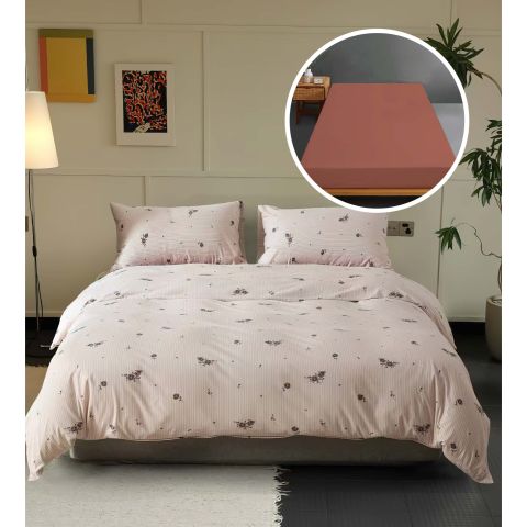Lenjerie pat Tricot Bumbac 100% cu husă pentru saltea de 160/180cm x 200cm, pilotă 200x230 cm, 2 fețe perne 50x70 cm, Roz Pudră, Pucioasa, Răsfăț Natural