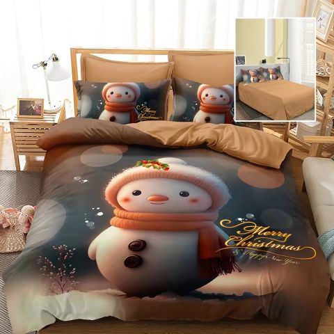 Lenjerie pat Crăciun Finet 3D, 6 piese, cearșaf pat 220x230 cm, pilotă 200x230 cm, 2 fețe pernă 70x70 cm, 2 fețe pernă 50x70 cm, F-XMAS61