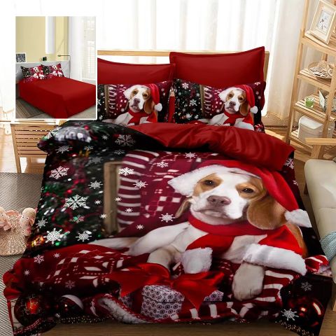 Lenjerie pat Crăciun Finet 3D, 6 piese, cearșaf pat 220x230 cm, pilotă 200x230 cm, 2 fețe pernă 70x70 cm, 2 fețe pernă 50x70 cm, F-XMAS77