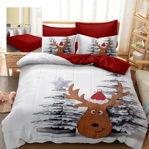 Lenjerie pat Crăciun Finet 3D, 6 piese, cearșaf pat 220x230 cm, pilotă 200x230 cm, 2 fețe pernă 70x70 cm, 2 fețe pernă 50x70 cm, F-XMAS84