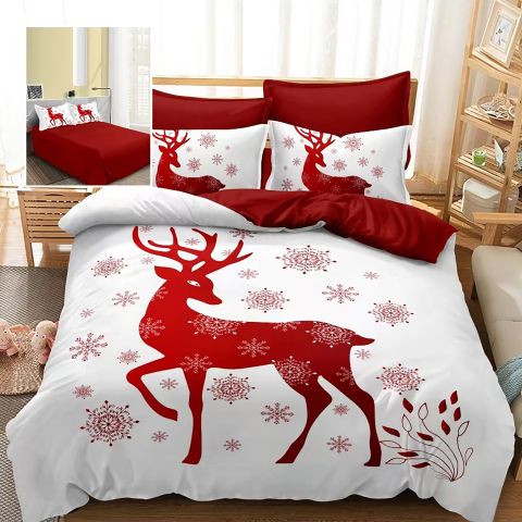 Lenjerie pat Crăciun Finet 3D, 6 piese, cearșaf pat 220x230 cm, pilotă 200x230 cm, 2 fețe pernă 70x70 cm, 2 fețe pernă 50x70 cm, F-XMAS90