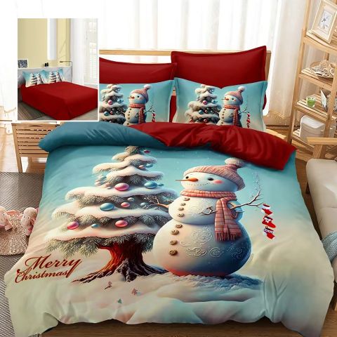 Lenjerie pat Crăciun Finet 3D, 6 piese, cearșaf pat 220x230 cm, pilotă 200x230 cm, 2 fețe pernă 70x70 cm, 2 fețe pernă 50x70 cm, F-XMAS91